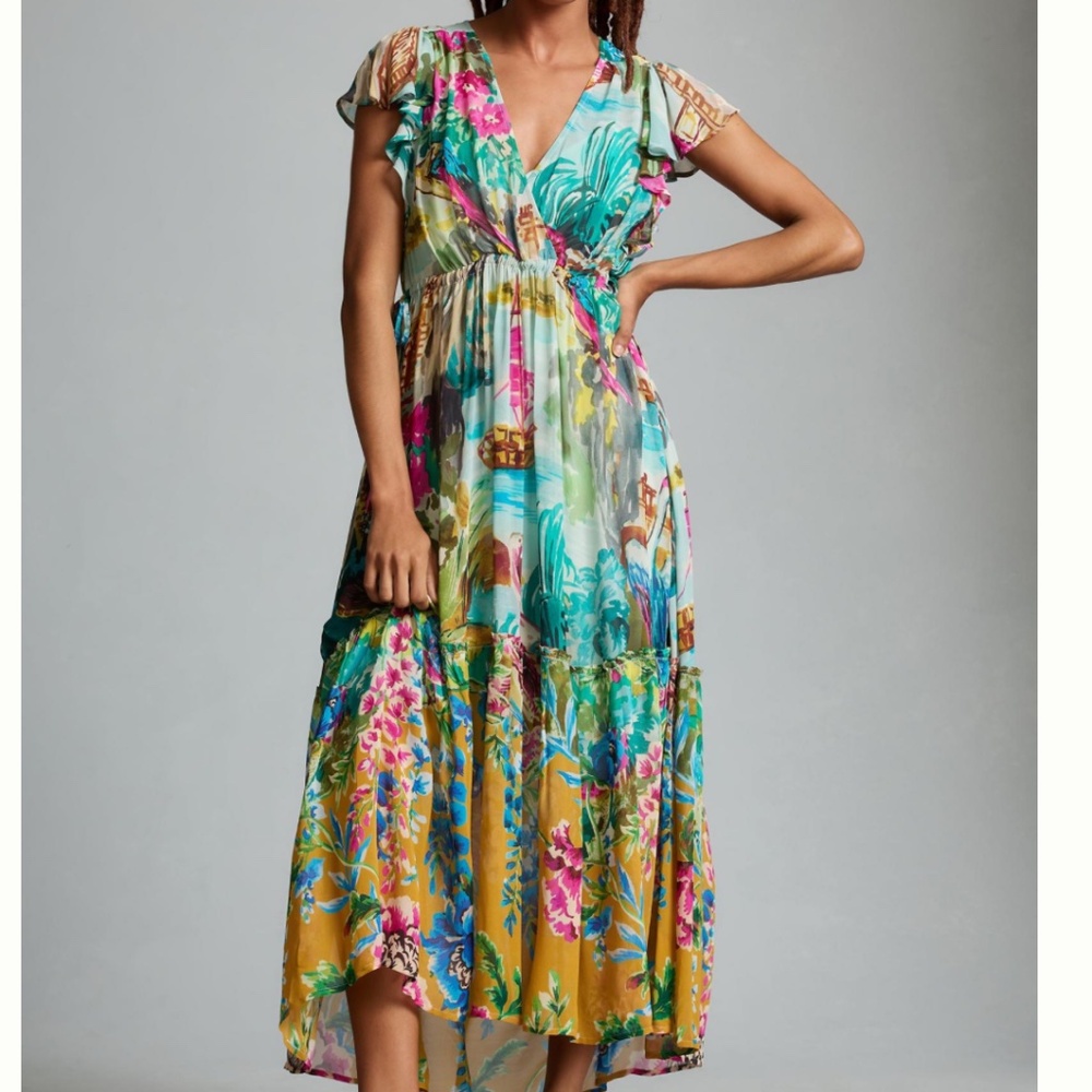 NWOT By Anthropologie V-Neck Flutter-Sleeve Dress SIZE SP